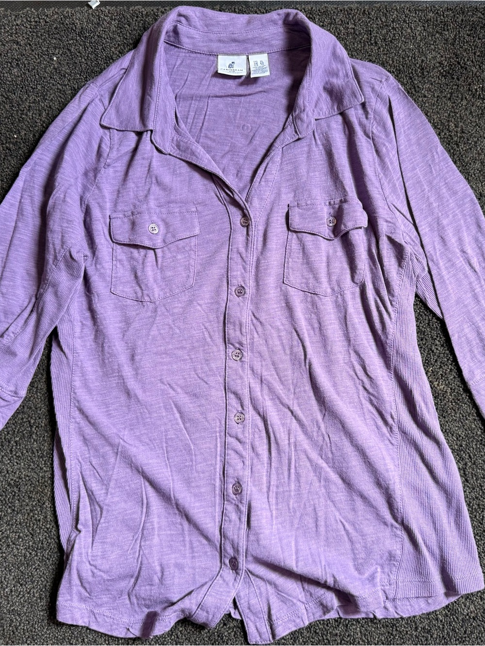 Women’s XL Caribbean Joe Light Purple Button-Up Blouse